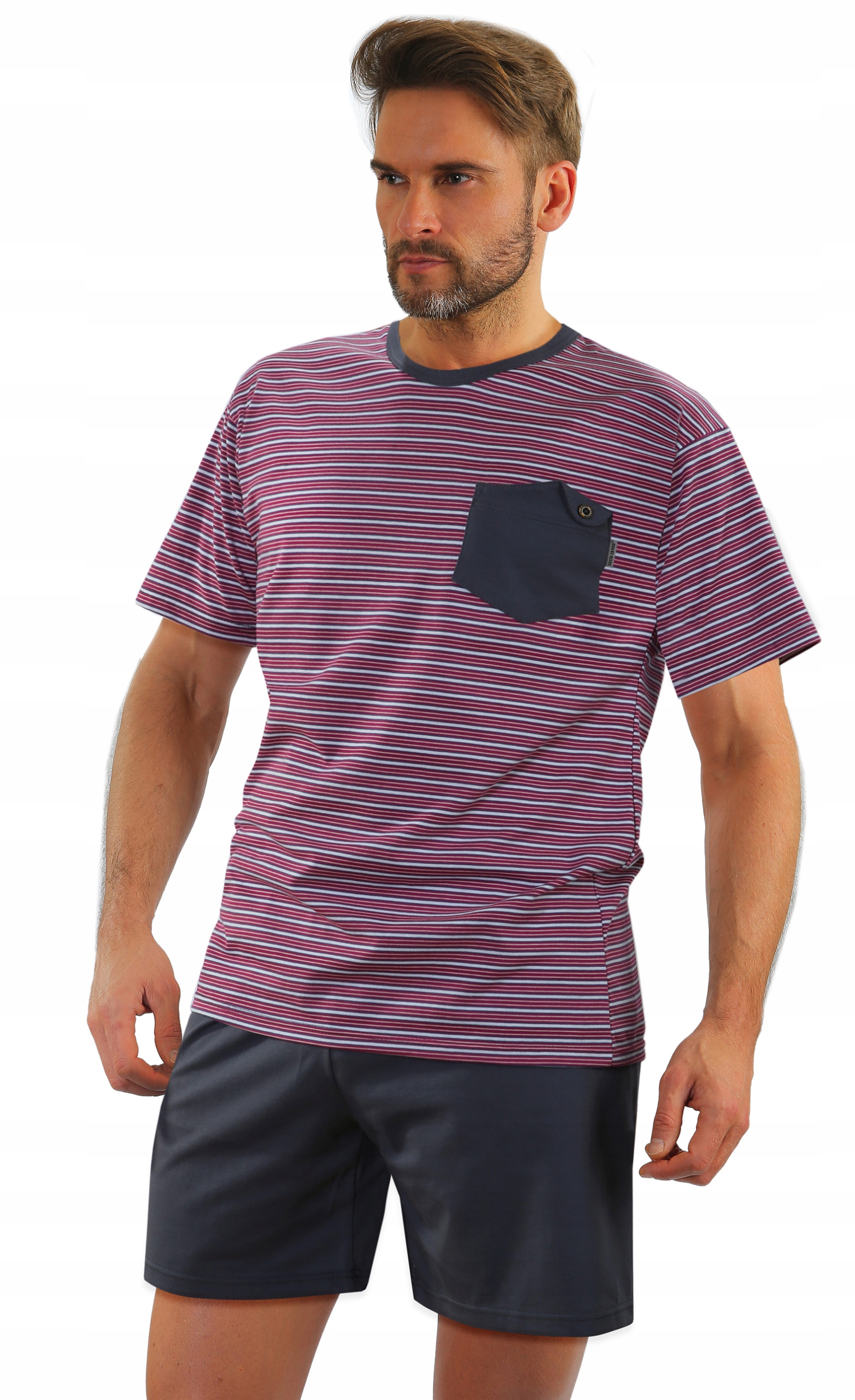 Sesto Senso Pánské krátké bavlněné pyžamo Grafit Červený vzor 05 K67E 4XL