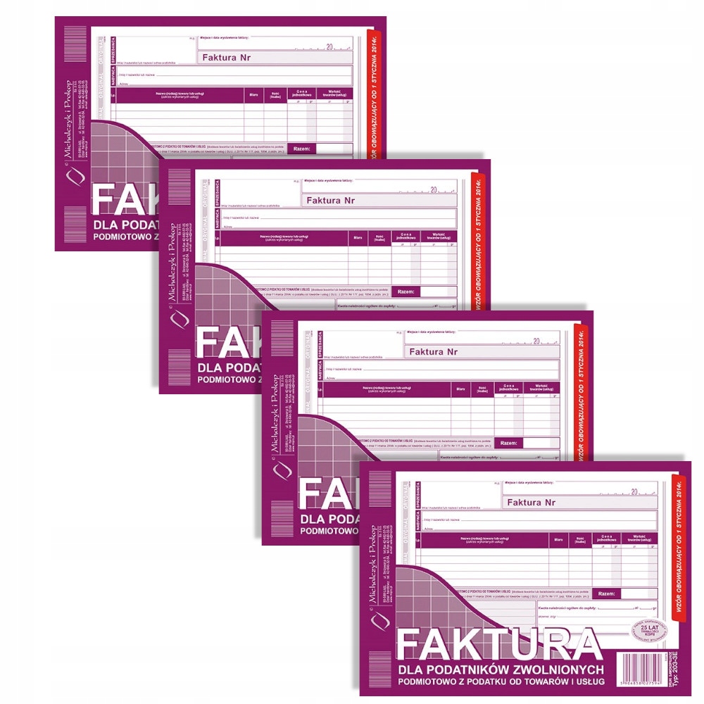 

203-3E Faktura dla zwolnionych z podatku 4 szt