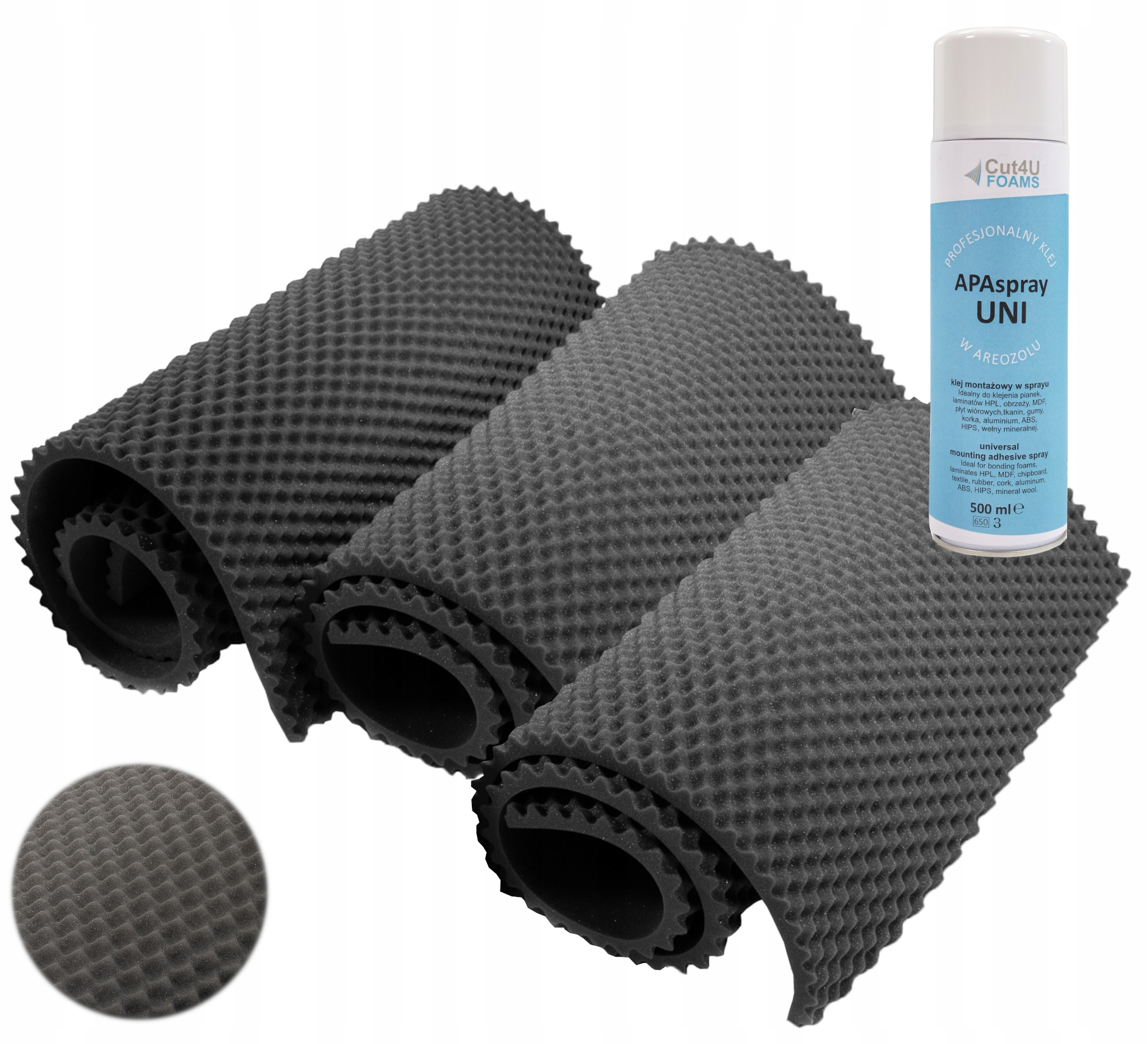 Sada odhlučňovacích rohoží 3ks Vafle 3 cm šedé vlny plus Lepidlo Uni