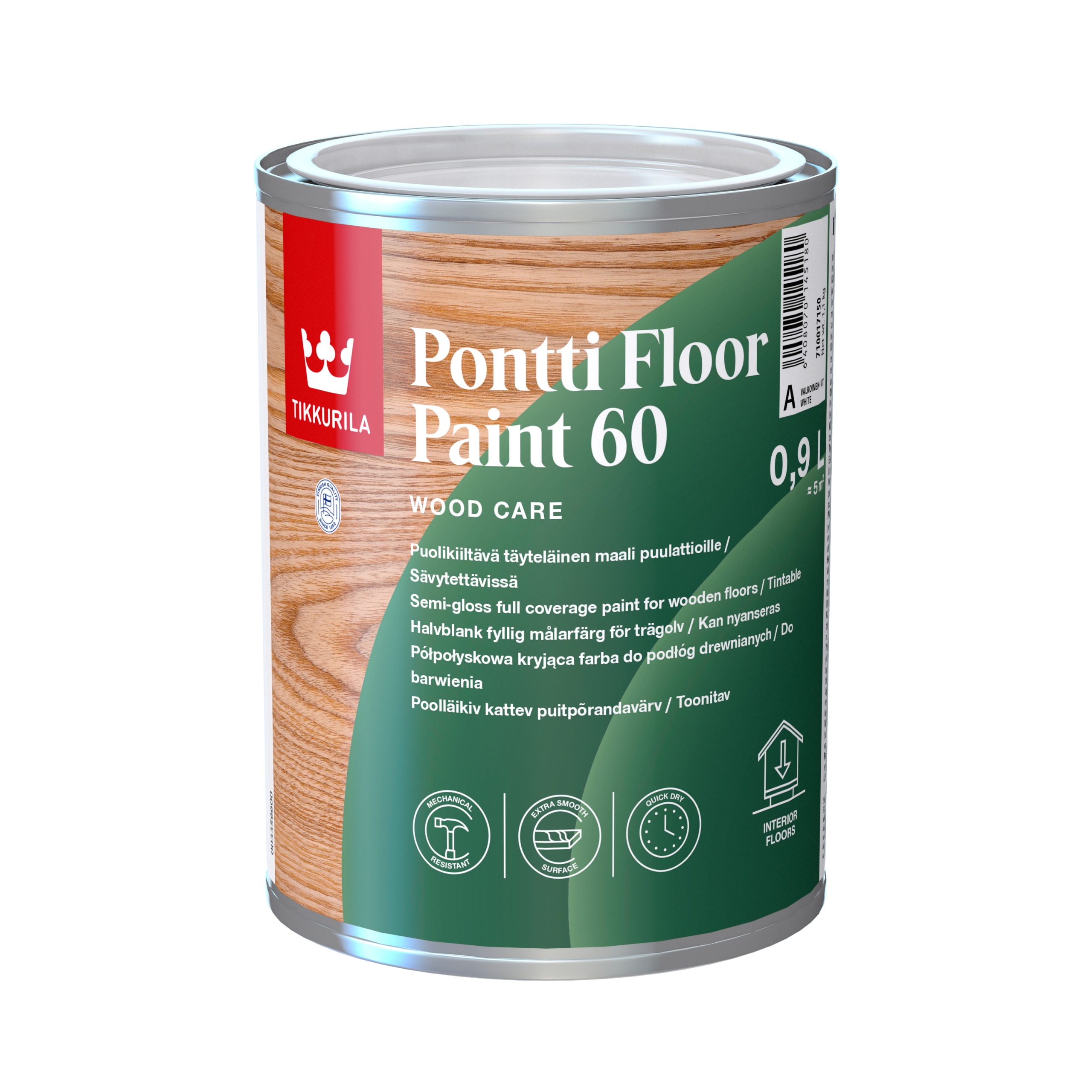 Tikkurila Pontti Floor Paint 60 Barva Na Podlahy Pololesklá 0,9L Báze A Bílá