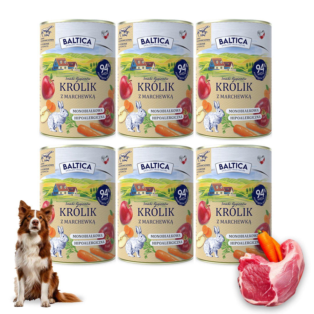 Baltica Monoprotein Mokra Karma Hipoalergiczna Psa Królik Marchewka 6x400g