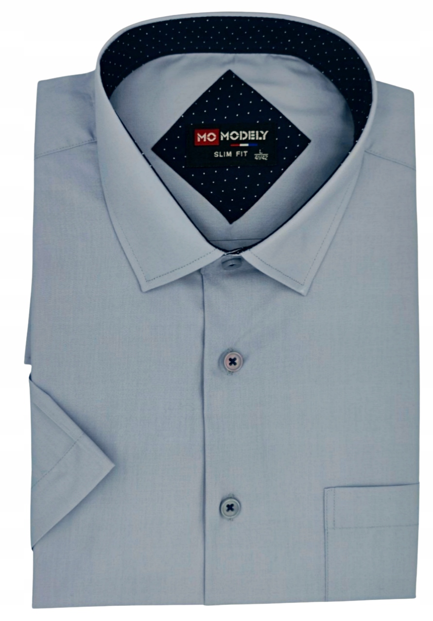 Koszula Męska Szara Krótki Rękaw krój Slim Fit bawełna Wzór 7