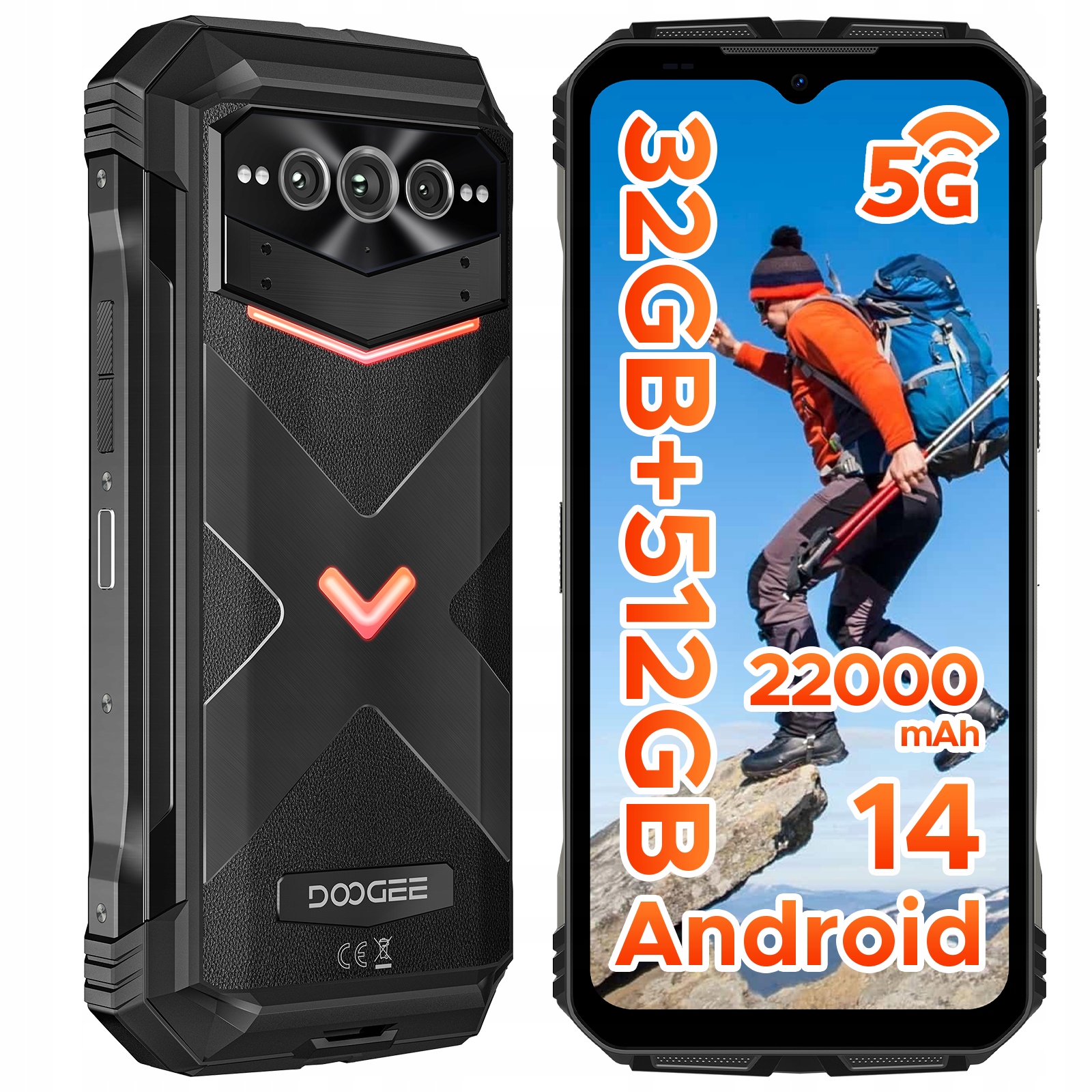Vojenský pancéřový smartphone Doogee Vmaxpro 12/512GB 5G 22000mAh Dual Sim