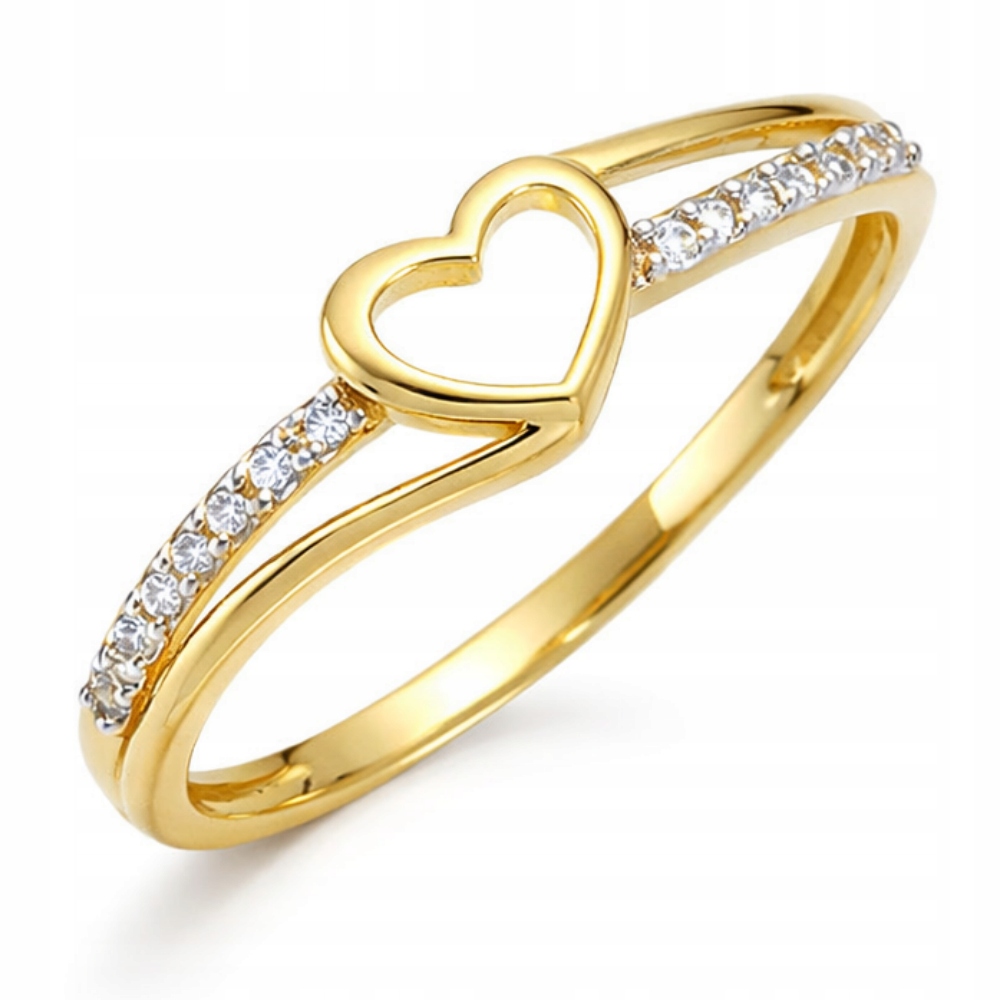 Zlatý Prstýnek 585 s Bílou Zirkonií Srdce Gravírování Bonus r6