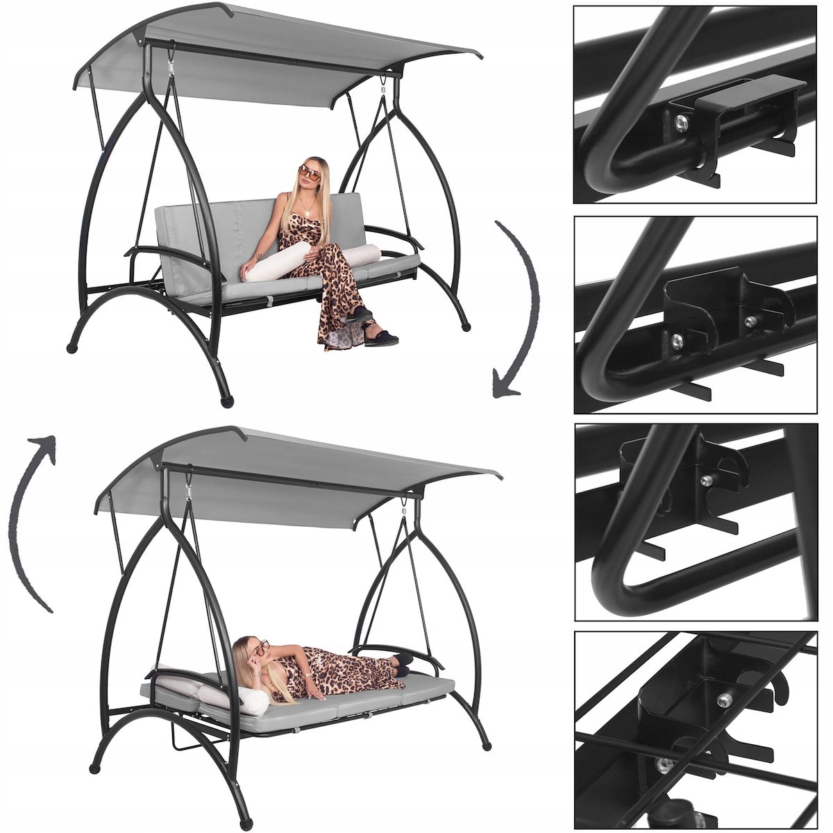 HUŚTAWKA OGRODOWA BUJANA ŁAWKA 3 OSOBOWA ROZKŁADANA 2w1 + DASZEK MATERAC Styl nowoczesny
