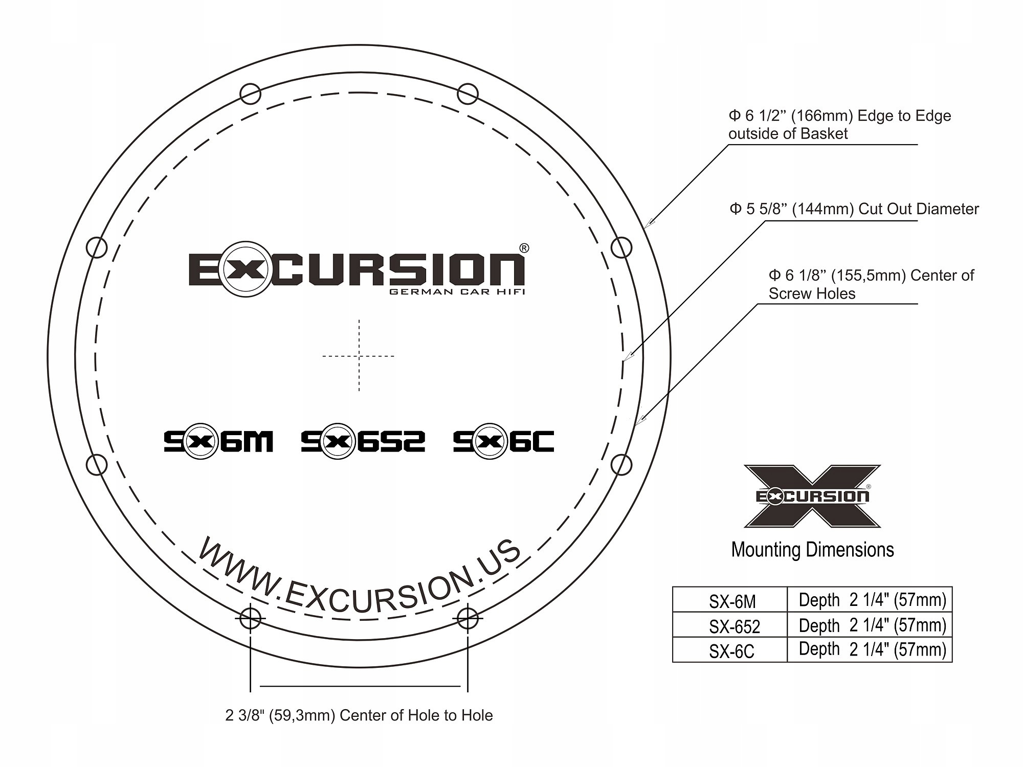 Głośniki Excursion 165mm Zestaw 3drożny 200W Marka Excursion