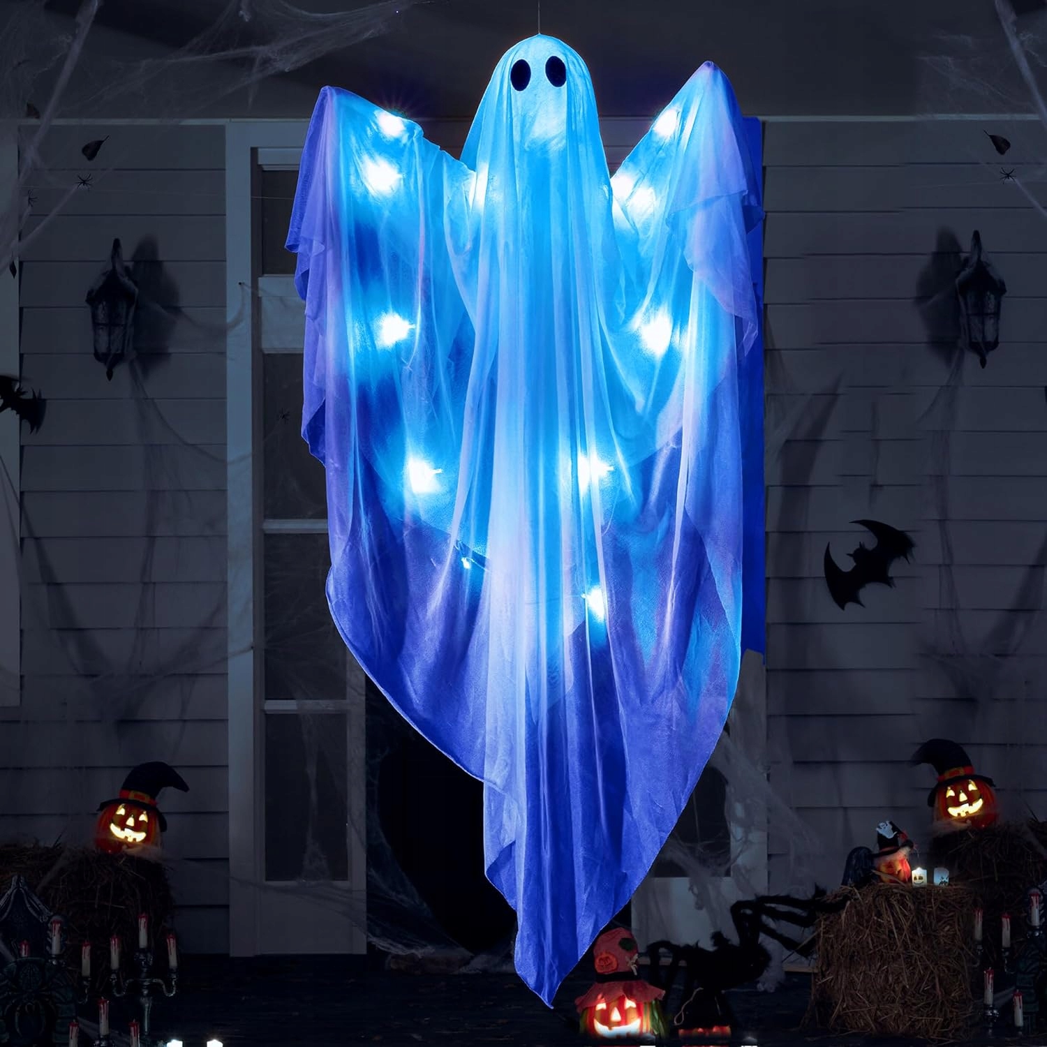 Závěsný Halloween duch s děsivým modrým Led osvětlením, 119 cm