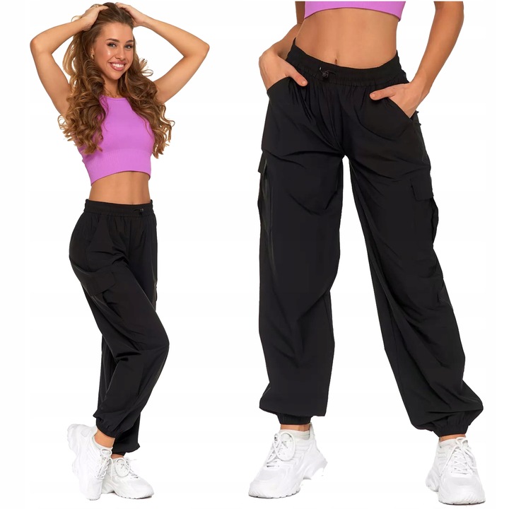 Bojówki Spodnie Damskie Wysoki Stan Luźne Parachute Modne Moraj S