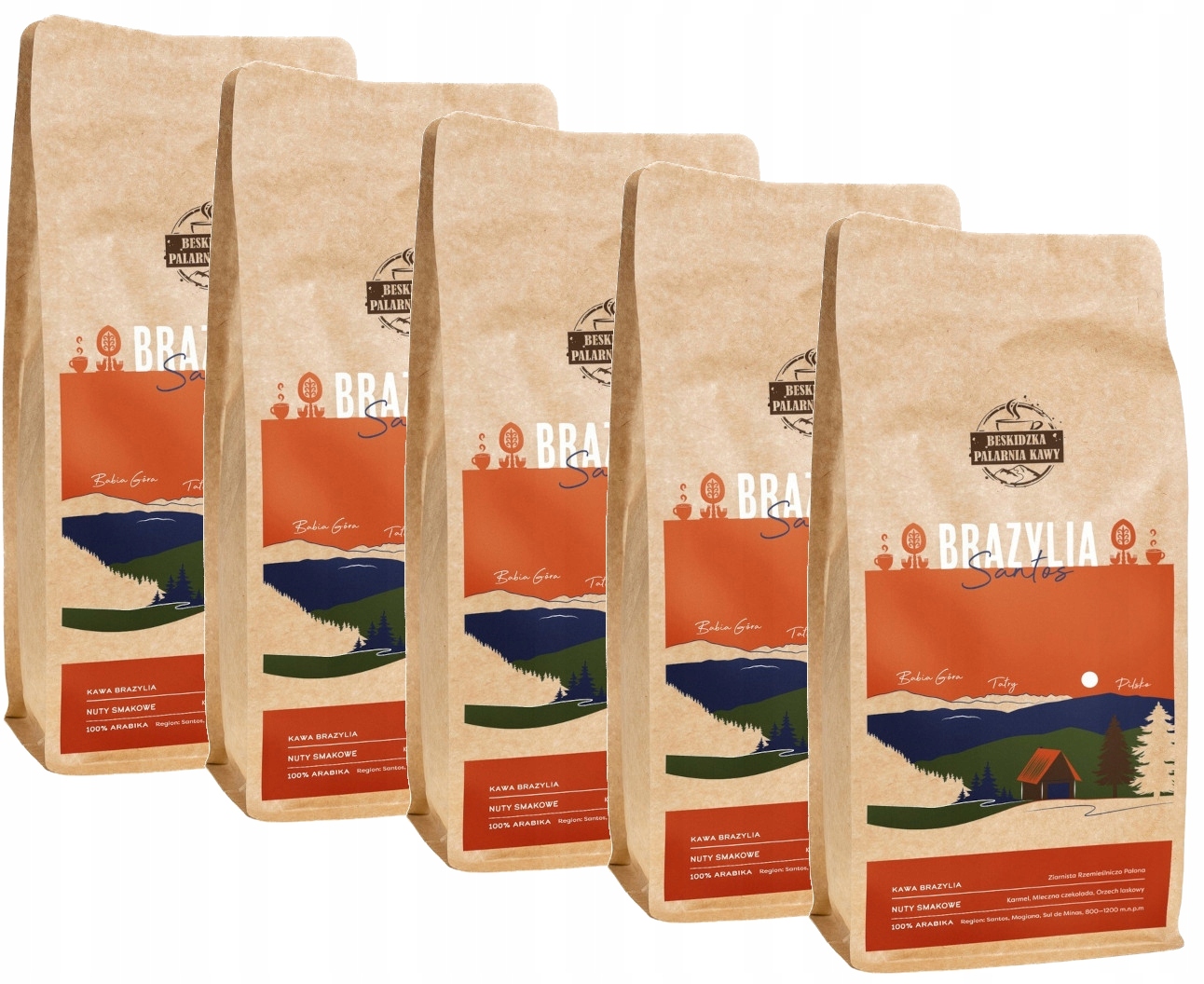 Levně Čerstvě Pražená Káva Zrnková Brazílie Santos 5x 1KG 100% Arabica Speciality