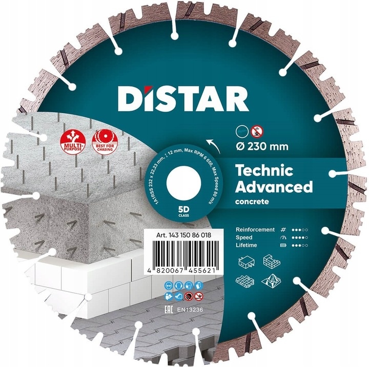Tarcza diamentowa do betonu 230mm x 22.23mm Distar Technic Advanced