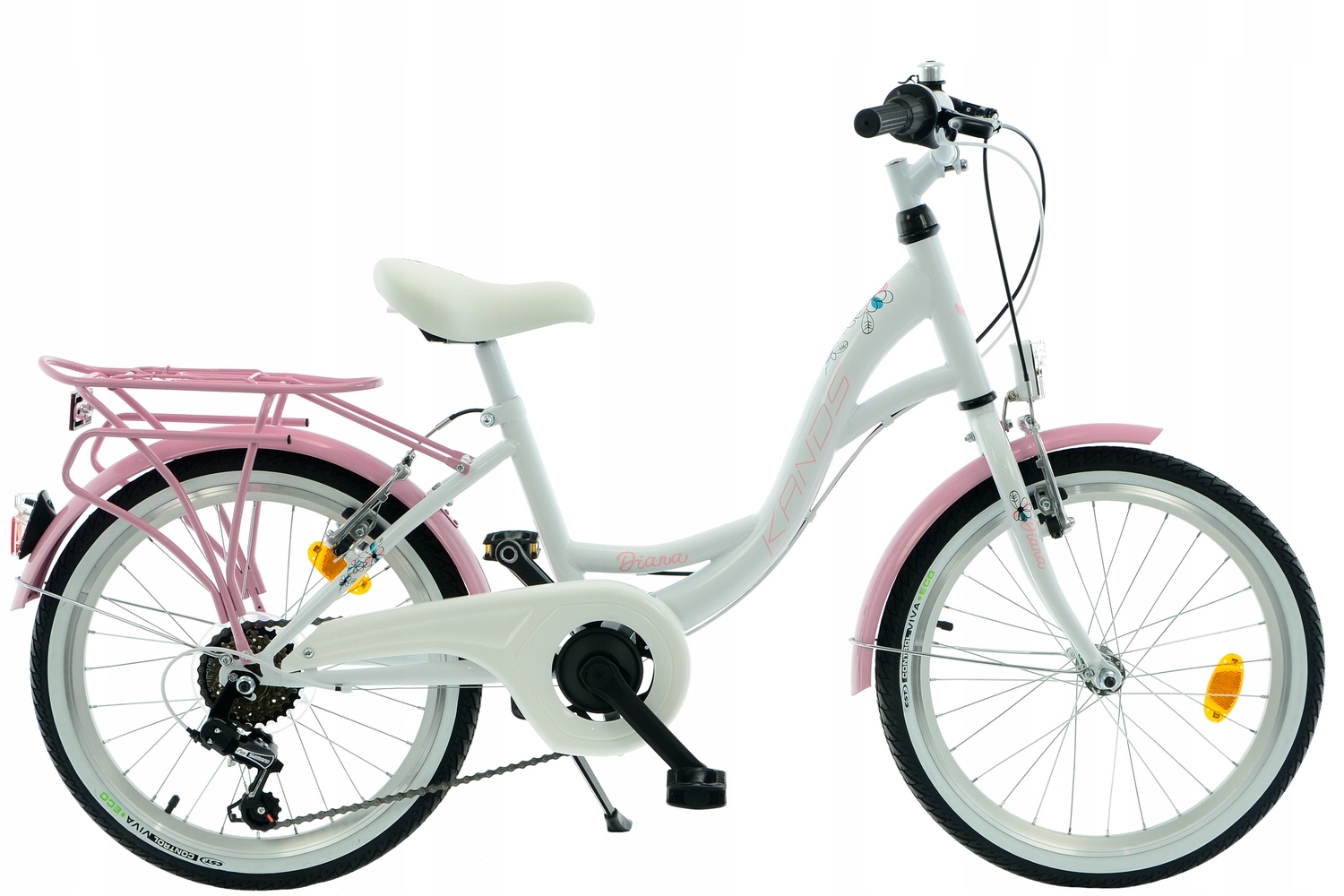 Rower 20 Kands Diana biało-różowy połysk R12 wzrost 115-145 cm 6-biegowy