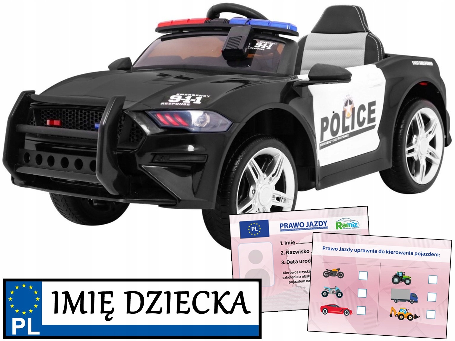 autko na akumulator Gt Police pilot megafon policyjny Radiowóz Elektryk