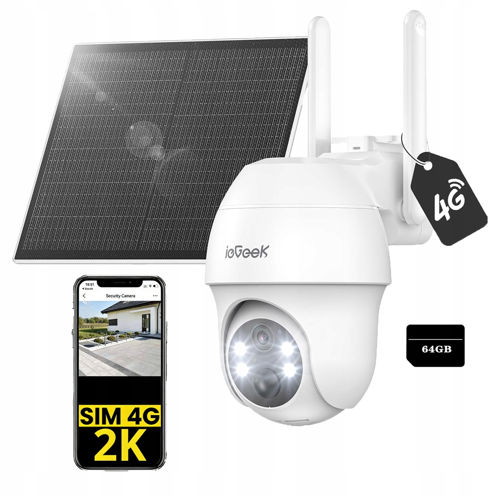 Venkovní kamera 3MPX Ptz 4G Lte Otočná 4x Zoom s Sim kartou a 64GB kartou