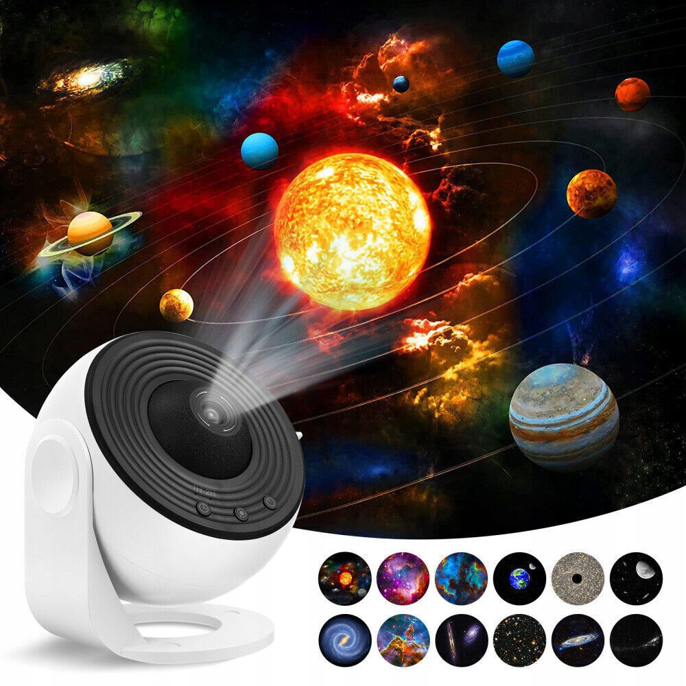 PROJEKTOR GWIAZD LAMPKA NOCNA LED 12 DYSKÓW KOSMOS USB PLANETARIUM OBROTOWE Marka bez marki