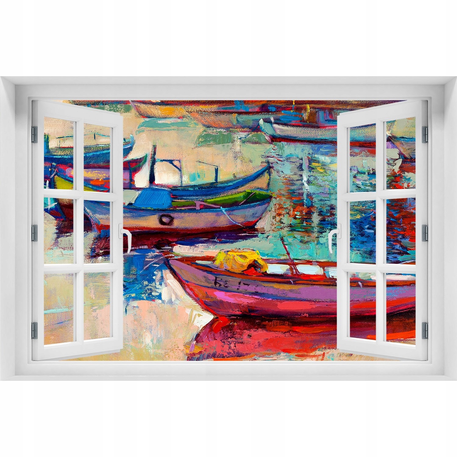 

3D Okno Naklejka na ścianę Kolorowe łódki 120x80