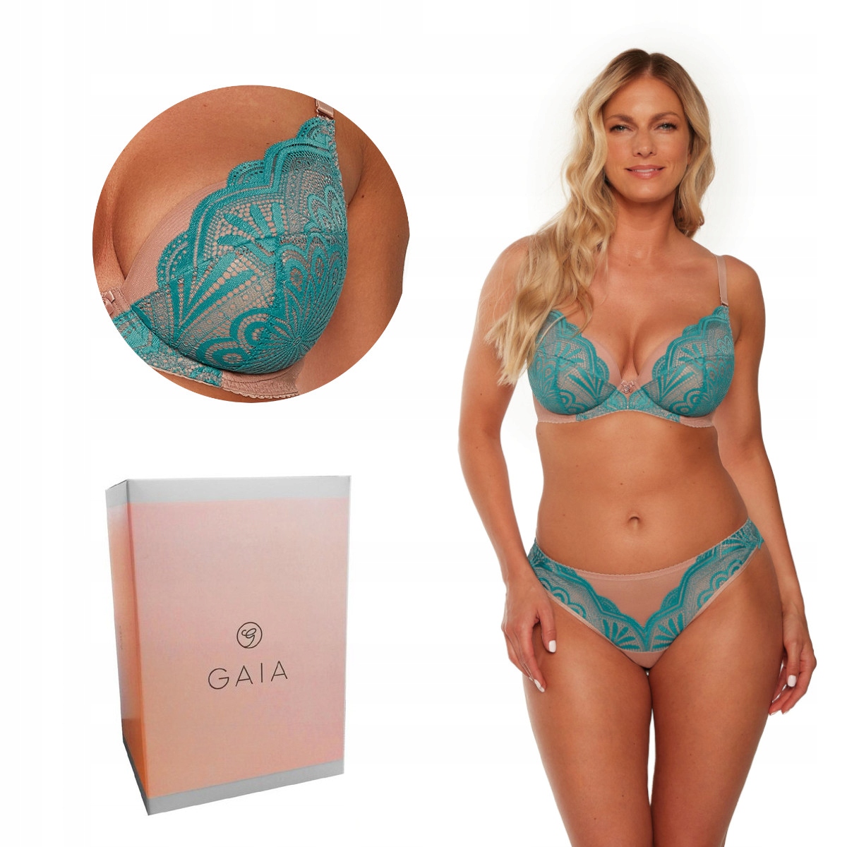 Podprsenka s krajkou Full Cup Pia 1251 vyztužená tyrkysová mokka 85B