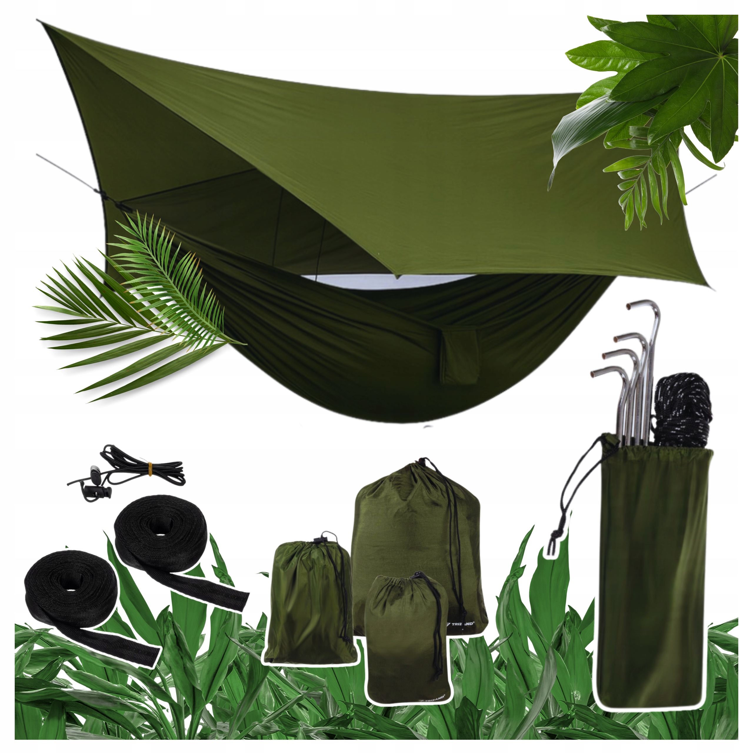 Hamak biwakowy z tarpem i moskitierą survival bushcraft 260×140 cm 250kg