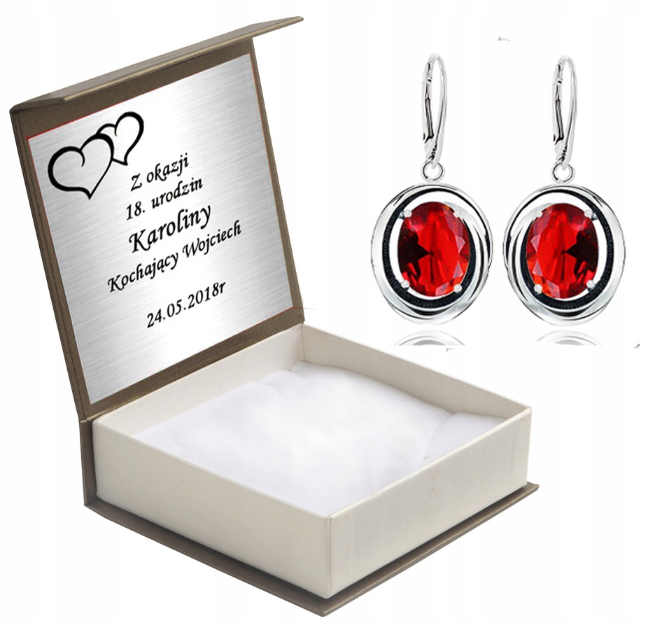 

Kolczyki Wiszące Z Czerwonymi Cyrkoniami + Grawer