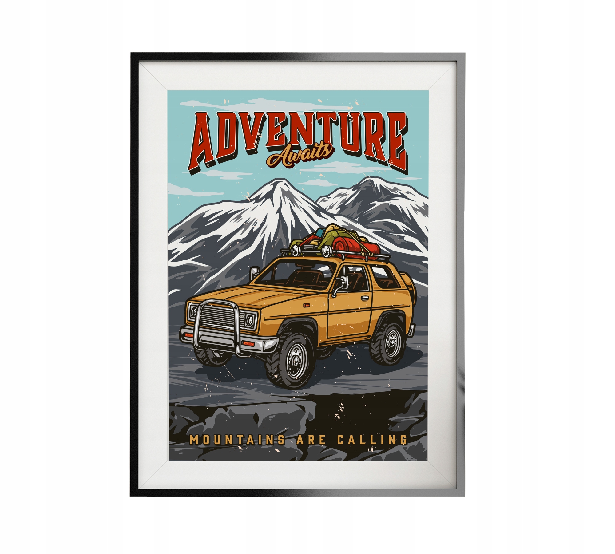 Plakat A3 vintage retro góry samochód adventure