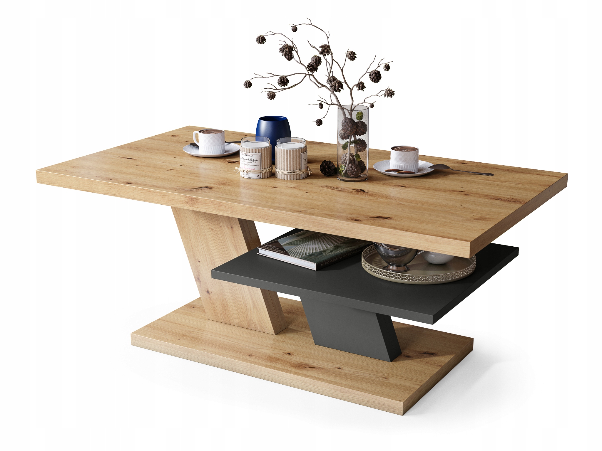 

Cliff Dąb Artisan/Antracyt Ława Stolik Z Półką