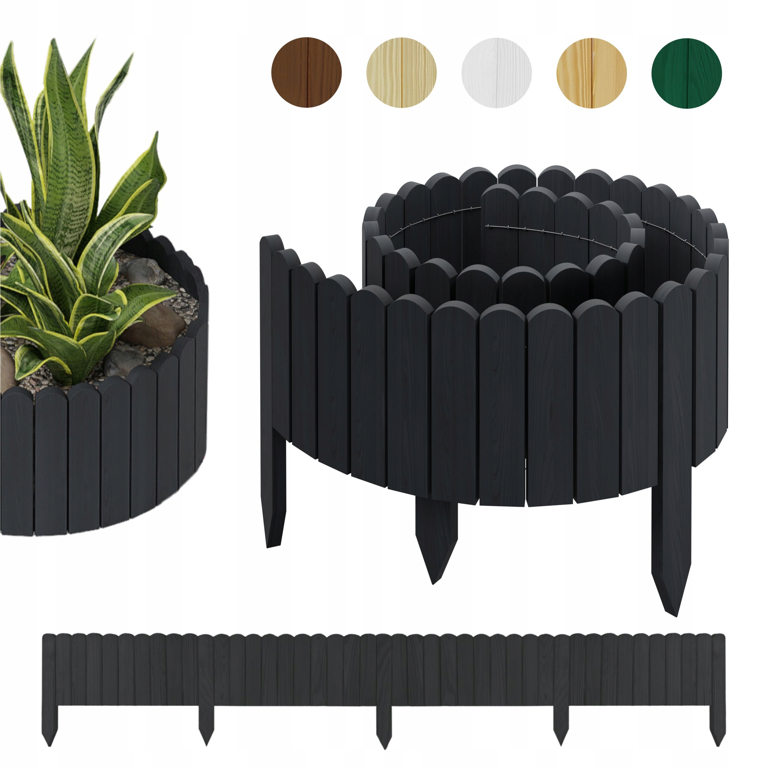 Palisada Drewniana Ogrodowa obrzeże 200 x 40 cm Antracytowy be4nature