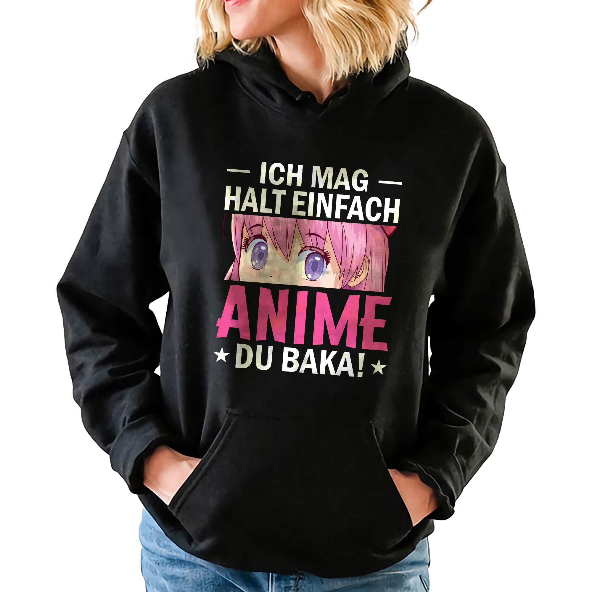 Mikina S Kapucí Černá Anime Du Baka! Korea Japonsko Mix vzorů Velikost S