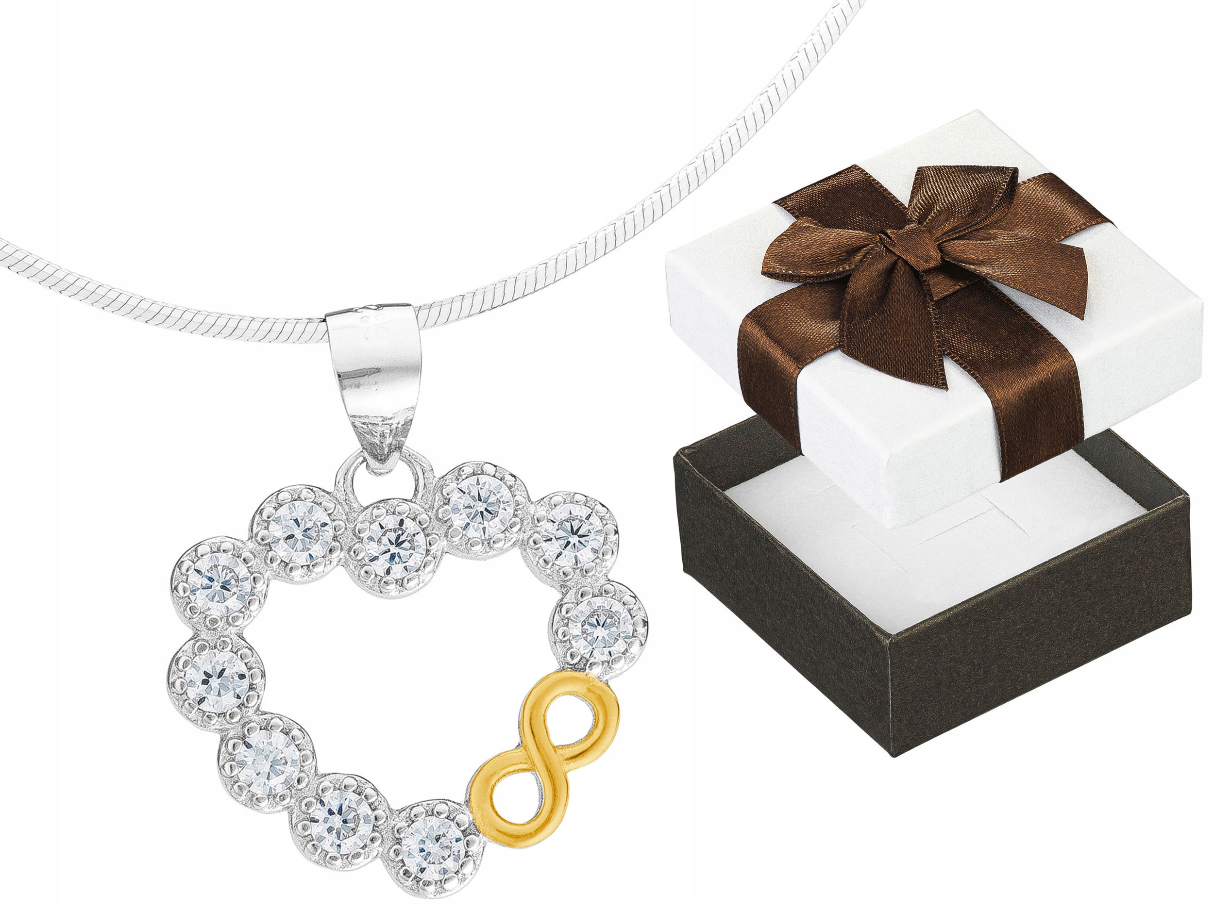 Dlouhý Stříbrný Dámský Náhrdelník Srdce se Zirkony Nekonečno Stříbro 80