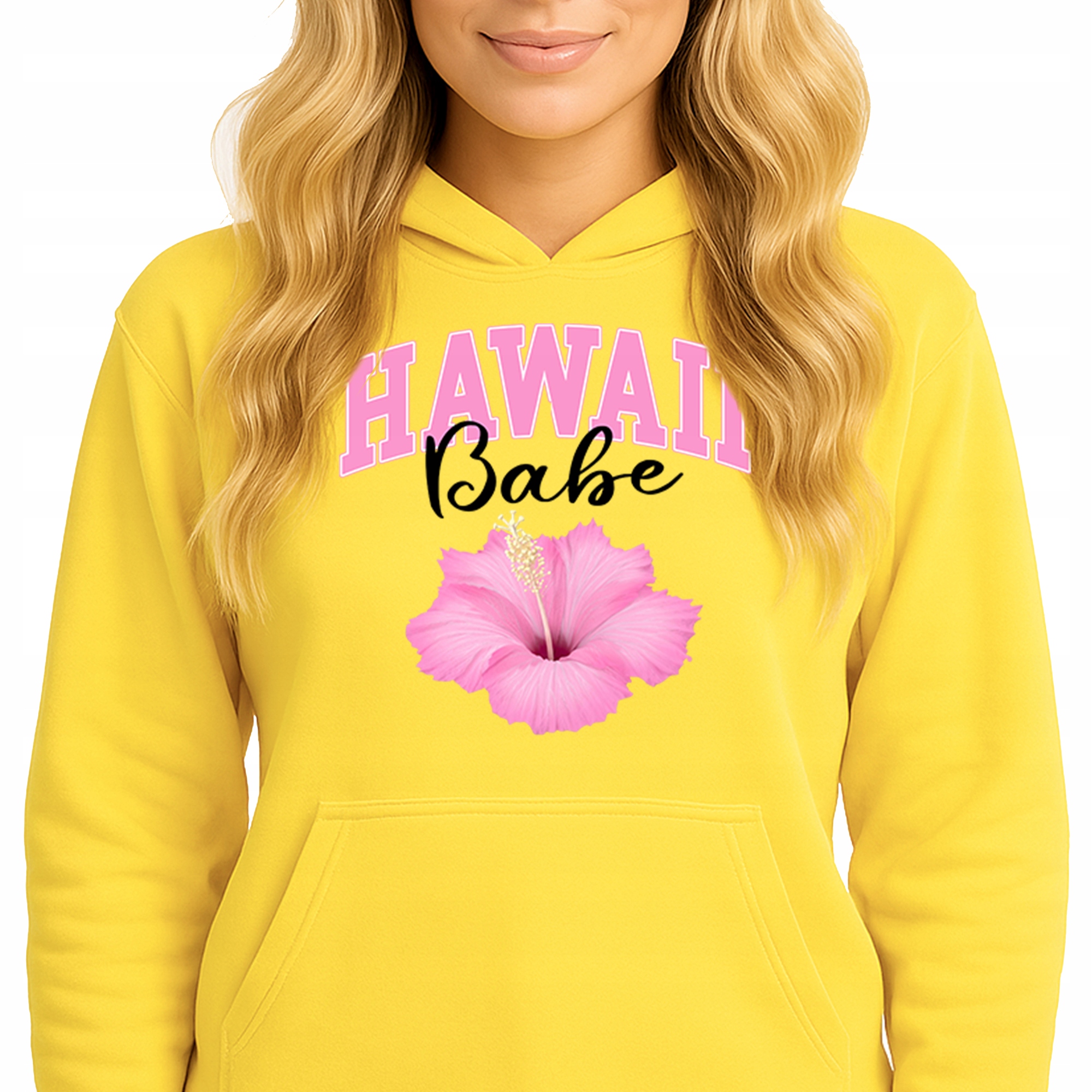 Mikina S Kapucí Hoodie Sun Yellow Bavlněná Módní Hawaii Babe S