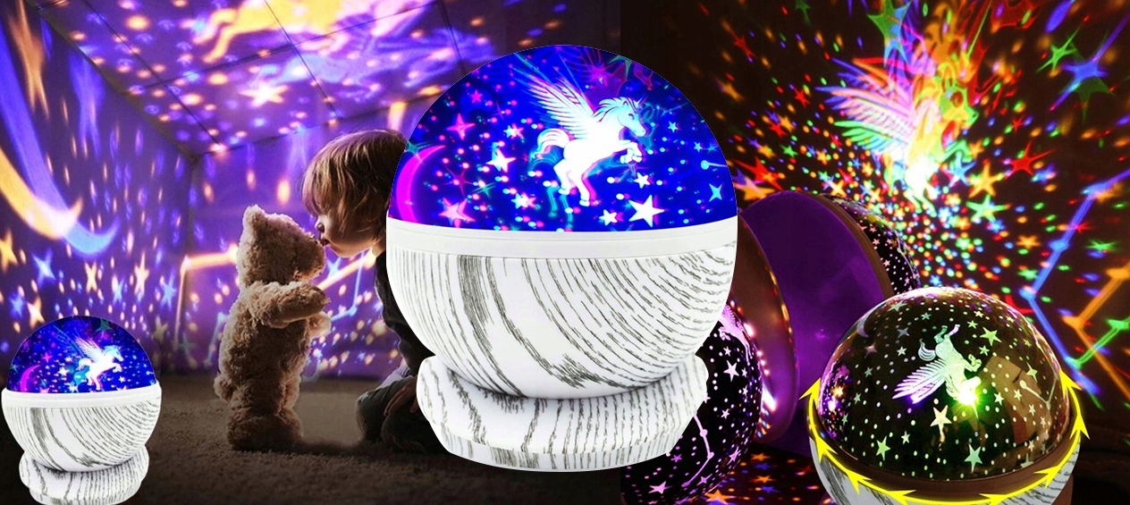 LAMPKA NOCNA dla dzieci PROJEKTOR GWIAZD LAMPA OBROTOWA NIEBA JEDNOROŻEC Stan opakowania oryginalne