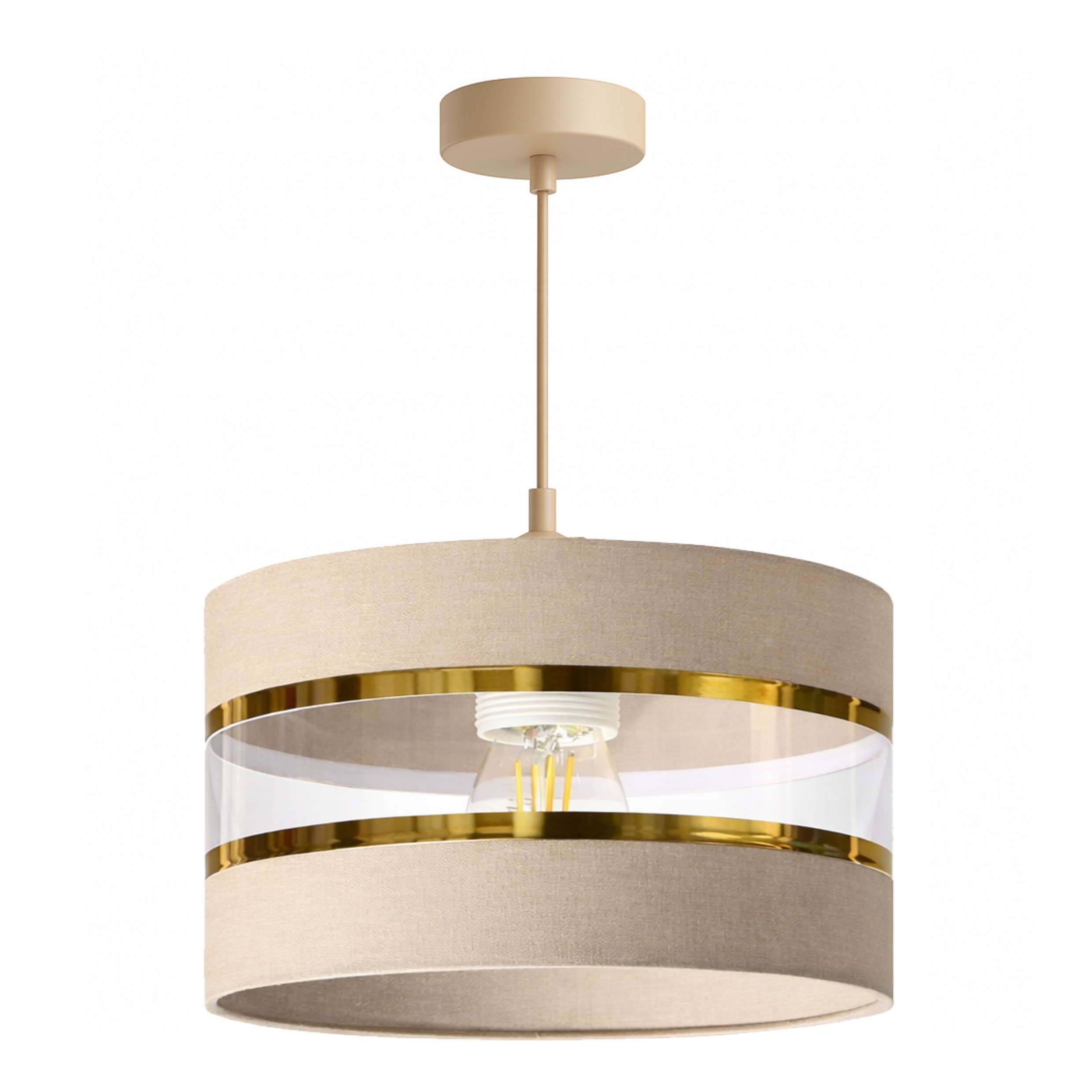 Lampa Sufitowa Wisząca Żyrandol Kaszmir Ecru Beż Złoto Do Pokoju Salonu Led