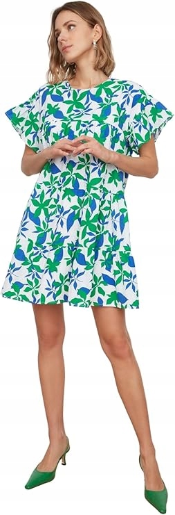 Trendyol Rozkládací Šaty S Rostlinným Motivem A Volánem 36 5AB