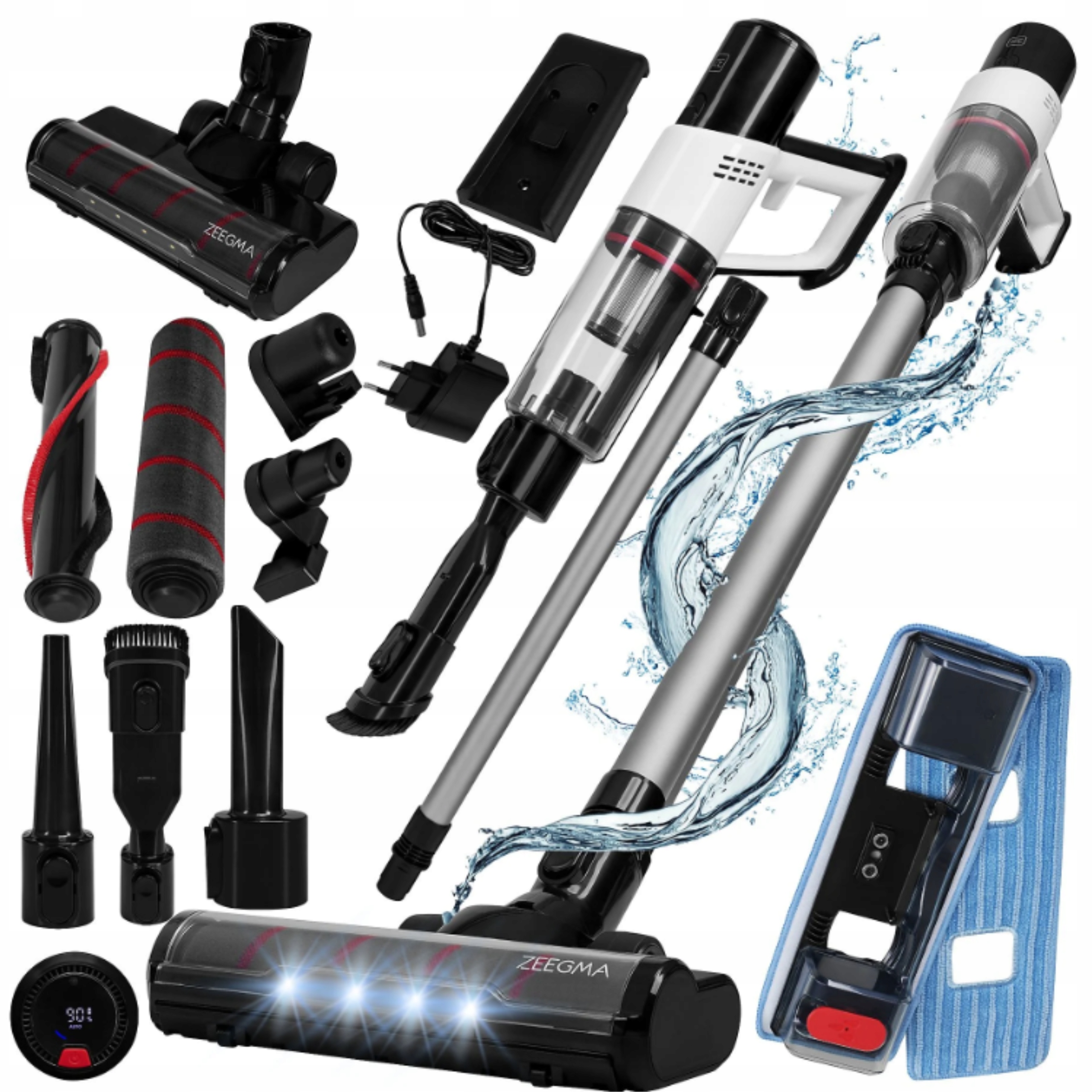 Odkurzacz bezprzewodowy pionowy Zeegma 3w1 mop Hepa Led 250W biały