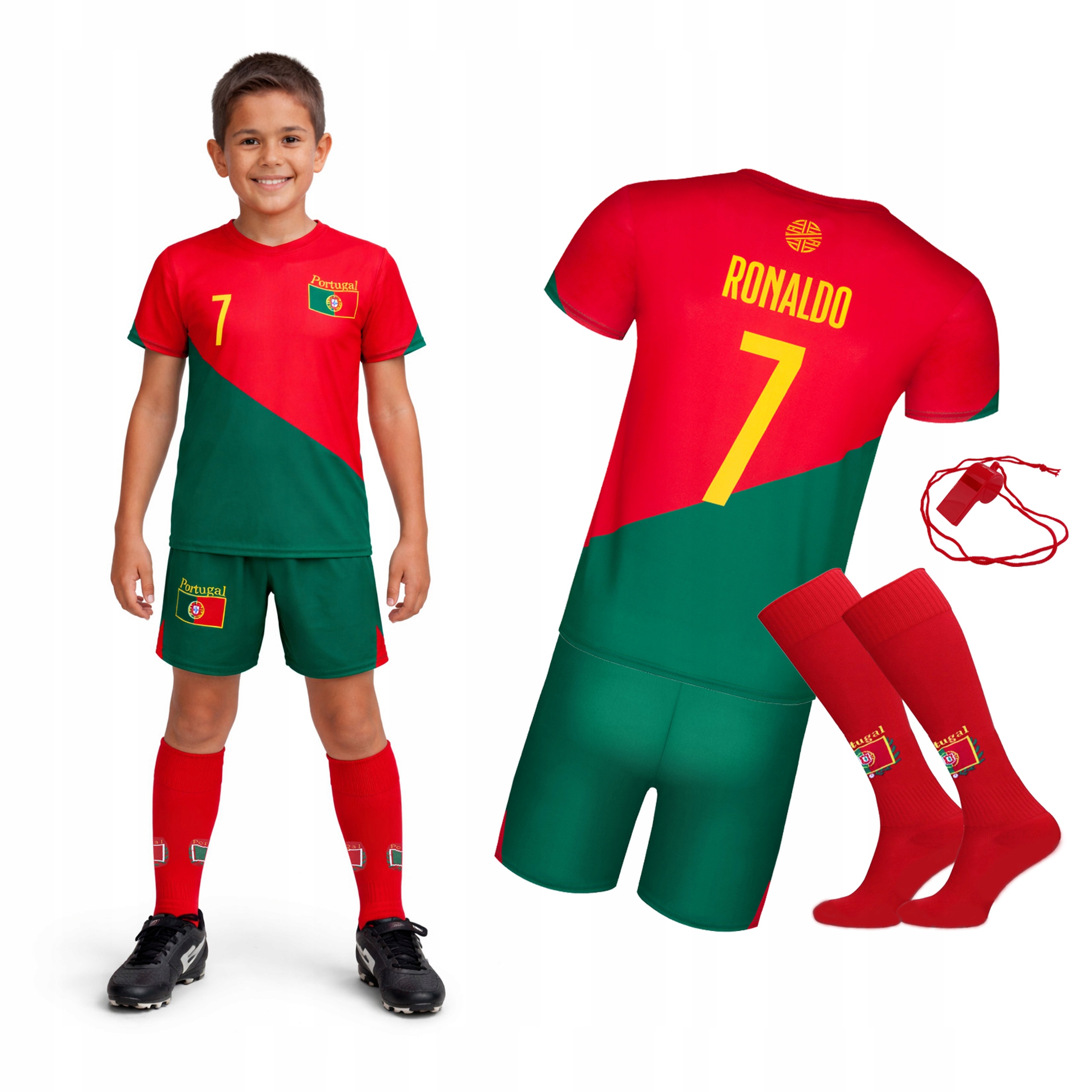 Strój piłkarski Ronaldo 7 Portugalia koszulka spodenki getry 140