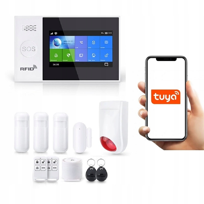 Bezdrôtový LCD Alarm 4.3" Gsm WiFi Sms Tuya V Poľštine 3xPIR Siréna