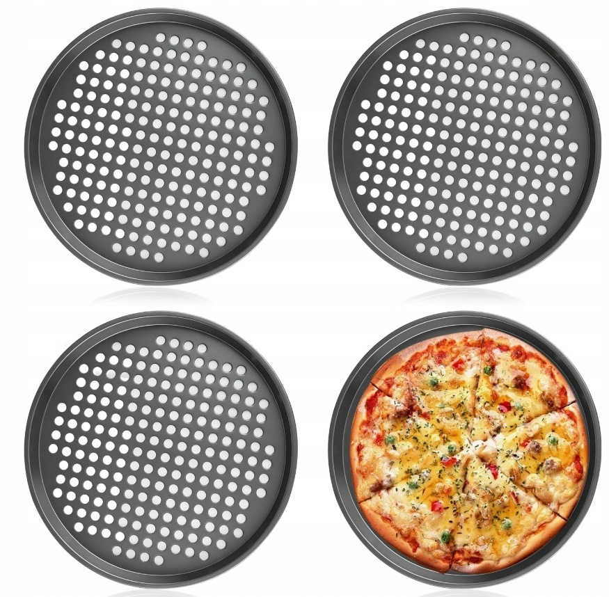 Blacha Do Pizzy Okrągła Stal Węglowa Nieprzywierająca Zestaw 4 Szt 29cm