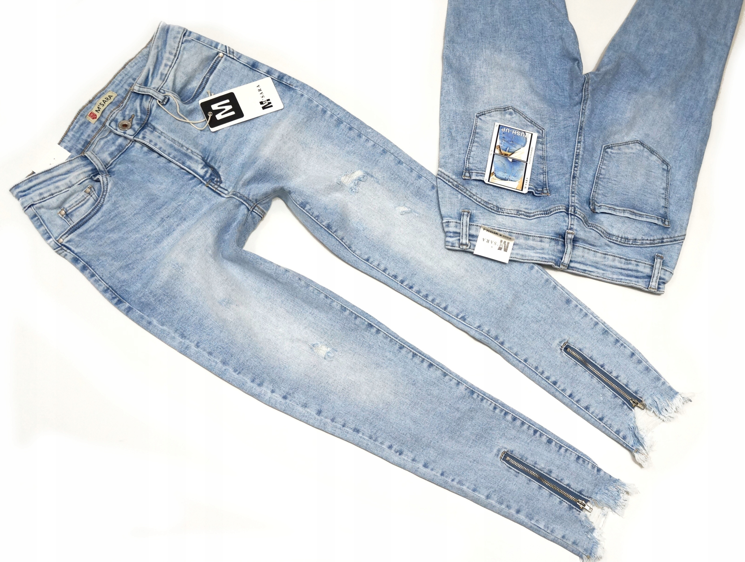 M.sara spodnie Jeansowe Rurki Push Up z dziurami Zamki na dole 44 2xl