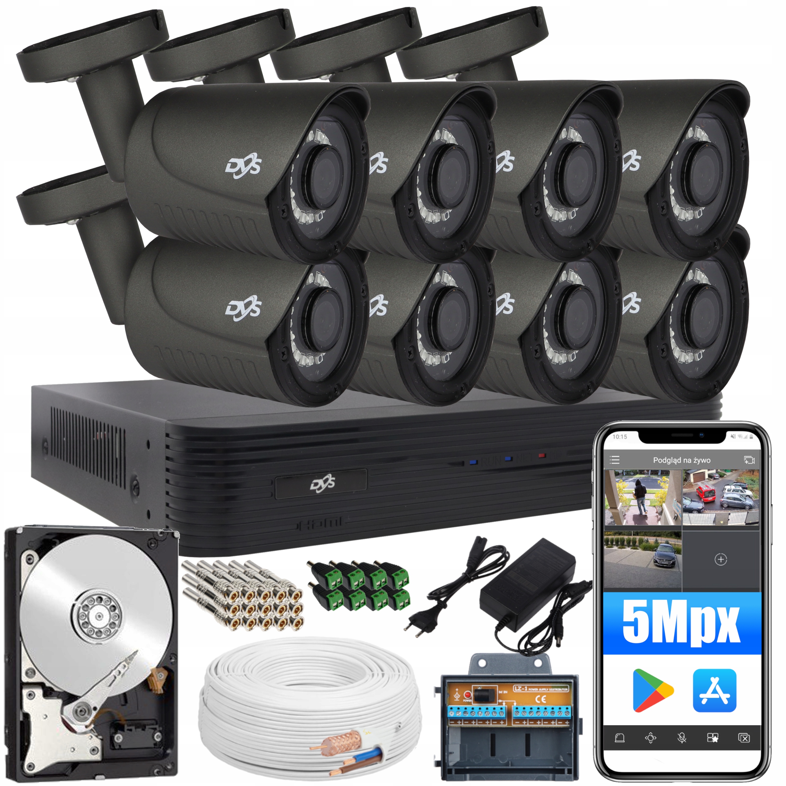 Zewnętrzny zestaw do monitoringu 5Mpx 8 kamer