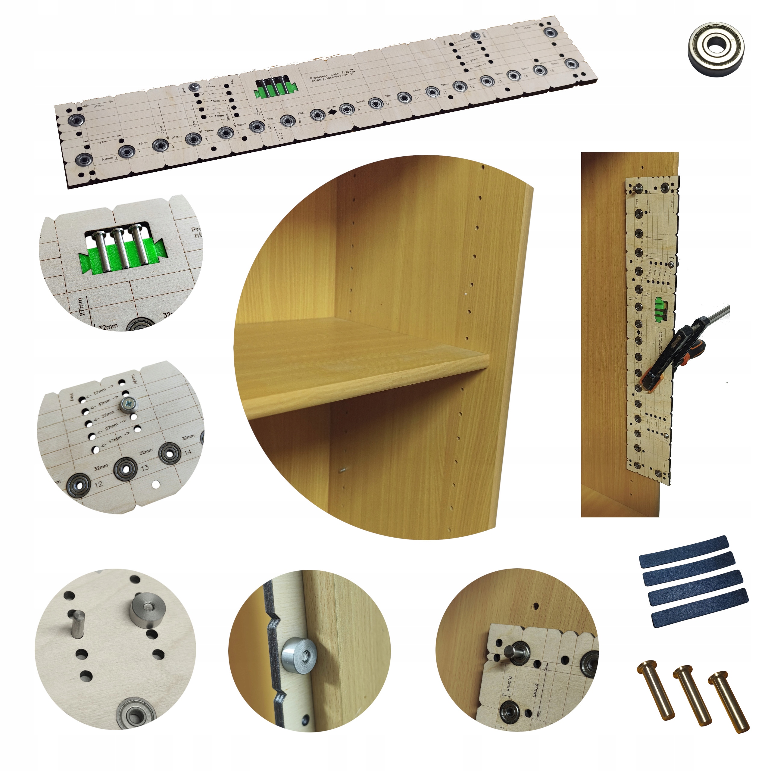 Šablona pro vrtání otvorů pro podpěry polic – nábytek na míru