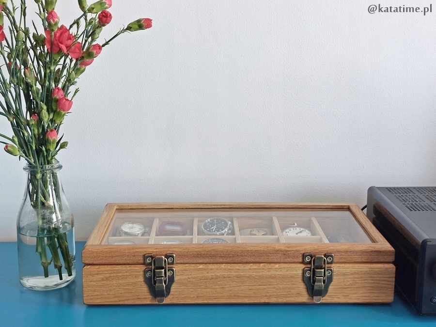 KOMÓDKA SKRZYNECZKA KASETKA PUDEŁKO NA10 ZEGARKÓW DREWNO ROBIONA RĘCZNIE