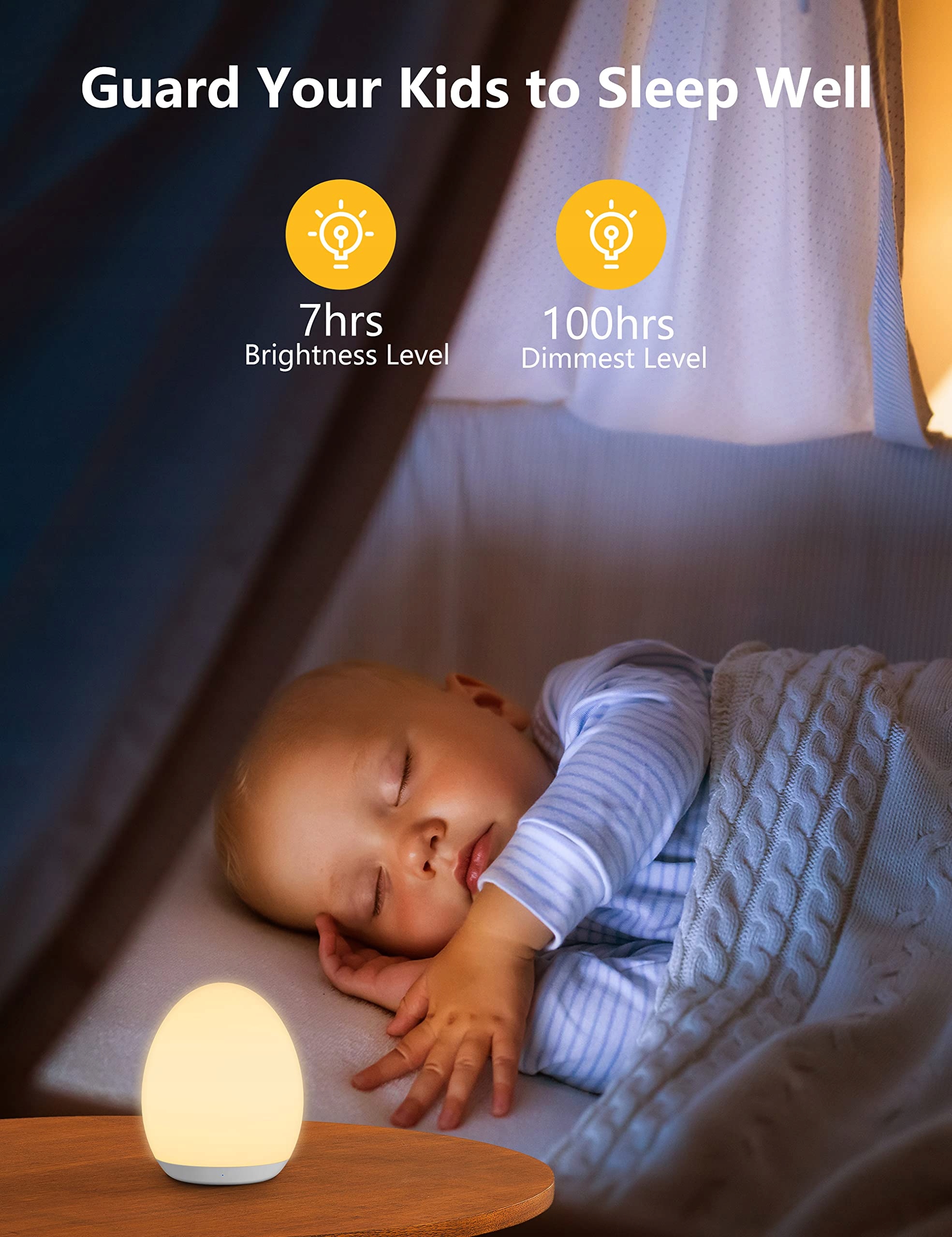 MEDIACOUS Lampka Nocna LED Dla Dzieci 8 Kolorów USB Timer Dotykowa — miniatura 7