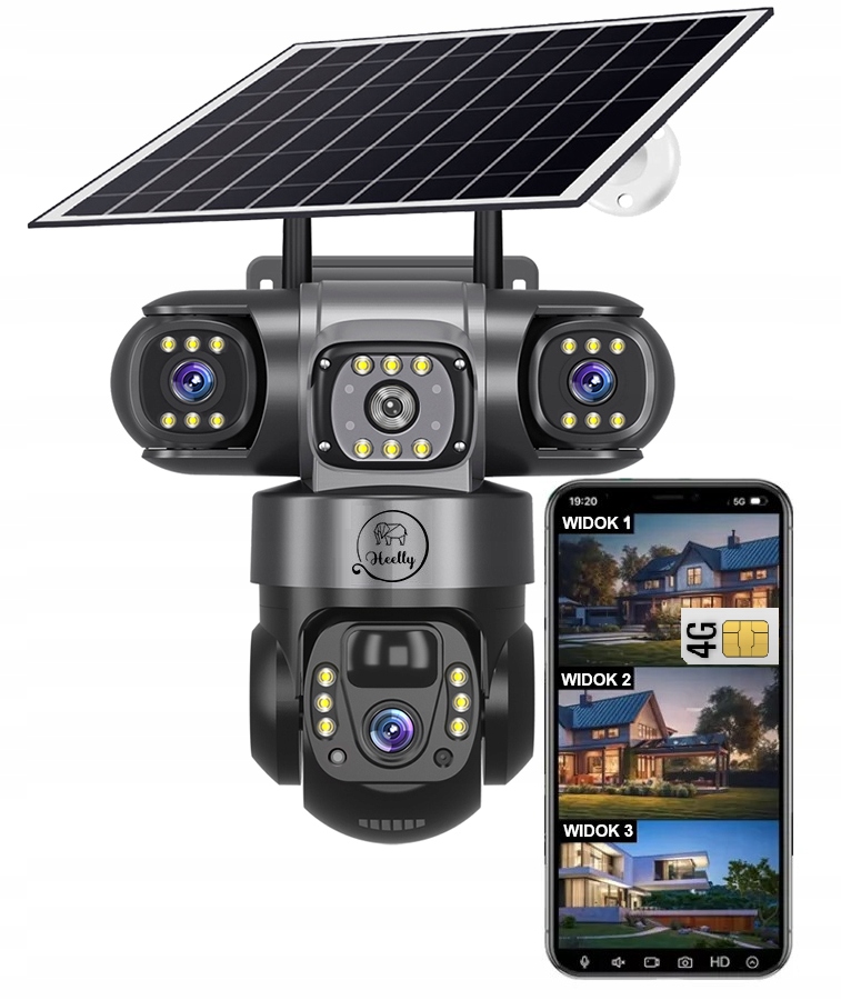 Solární Kamera 4G Vnější Tři Objektivy Hd 3X3MP Karta Sim Lte Heelly