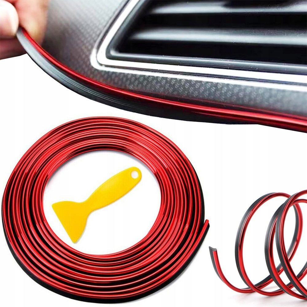 CZERWONA LISTWA TAŚMA OZDOBNA TUNING DO SAMOCHODU AUTA WCISKANA Karkraft