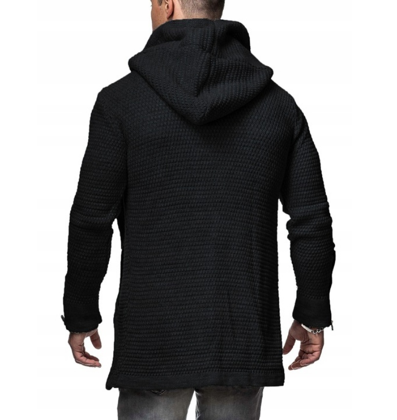 CIEPŁY GRUBY SWETER KARDIGAN Z KAPTUREM - XL Rozmiar XL