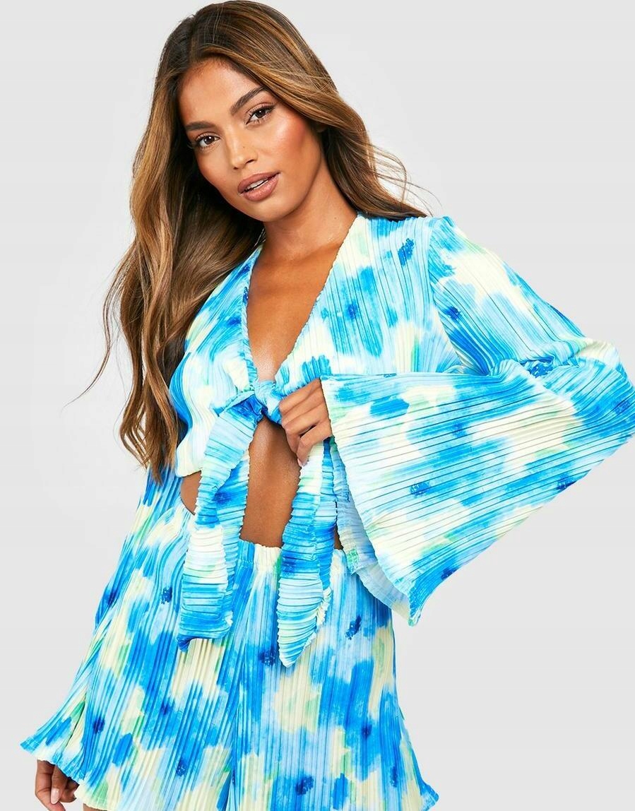 BOOHOO PLISOWANA BLUZKA KWIATY PRINT WIĄZANIE G3J NG6__XL