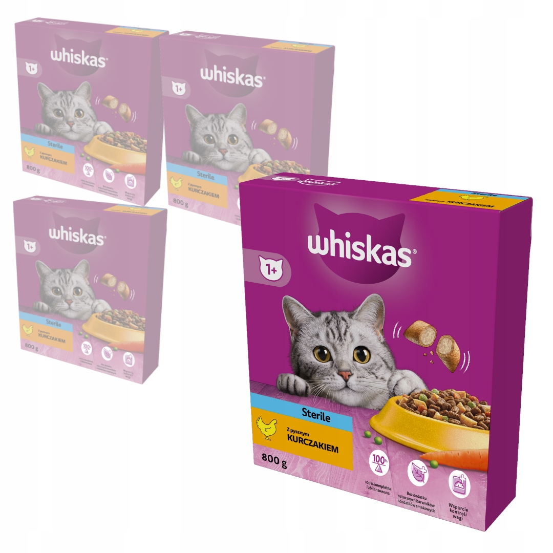 Levně Whiskas Sterile Kuře Suché Krmivo Pro Kočky Po Sterilizaci 4x800 g