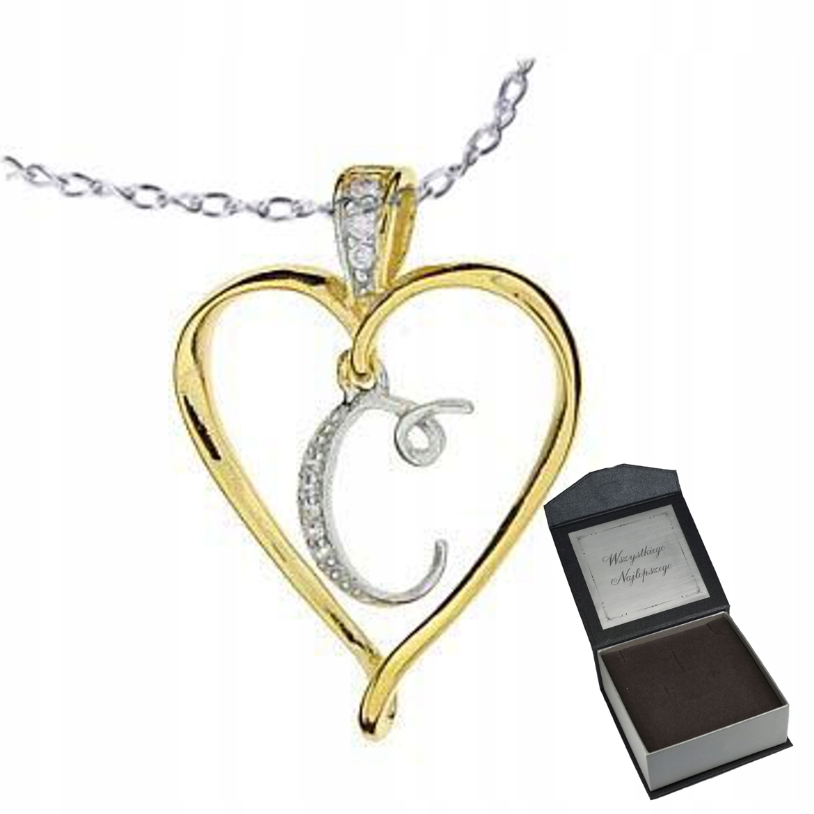 Náhrdelník Písmeno C Srdce Ag.zlacené+krabička Gravírování