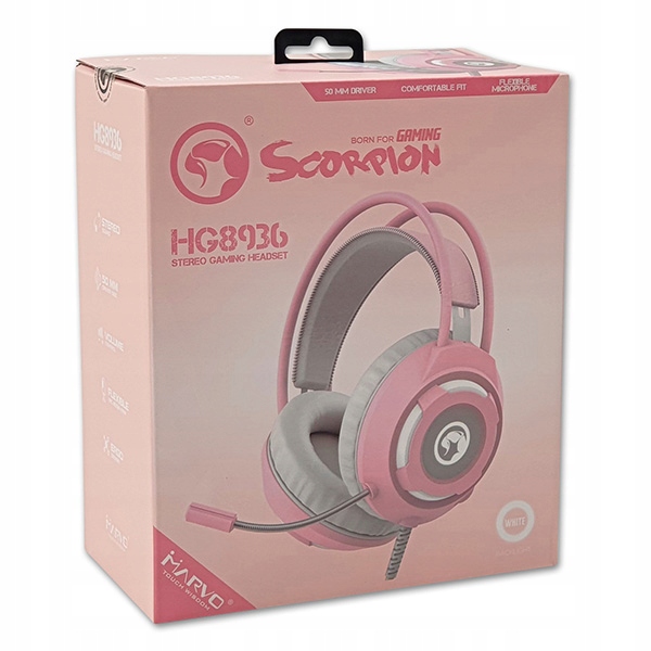 SŁUCHAWKI GRACZA GAMINGOWE dla dziewczyny MARVO Konstrukcja zamknięta