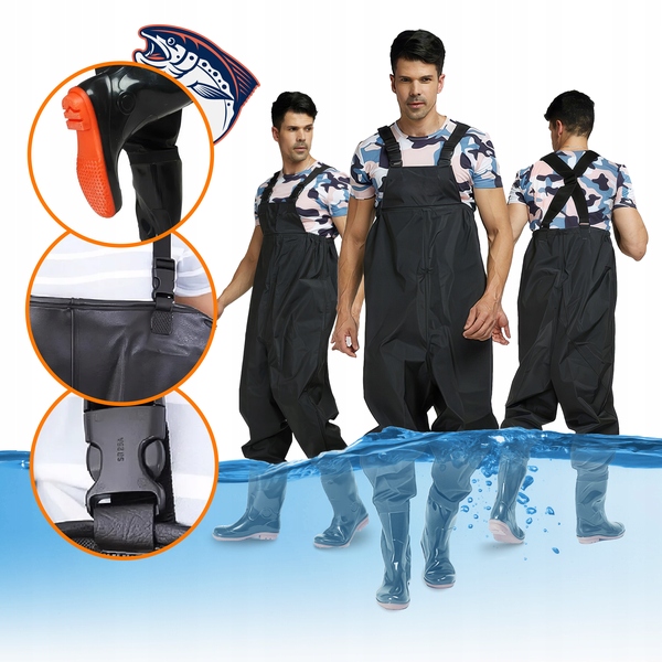 WODERY SPODNIOBUTY WĘDKARSKIE SPODNIE WZMOCNIONE GUMOWCE RYBACKIE ROZM 43 Kod producenta M443