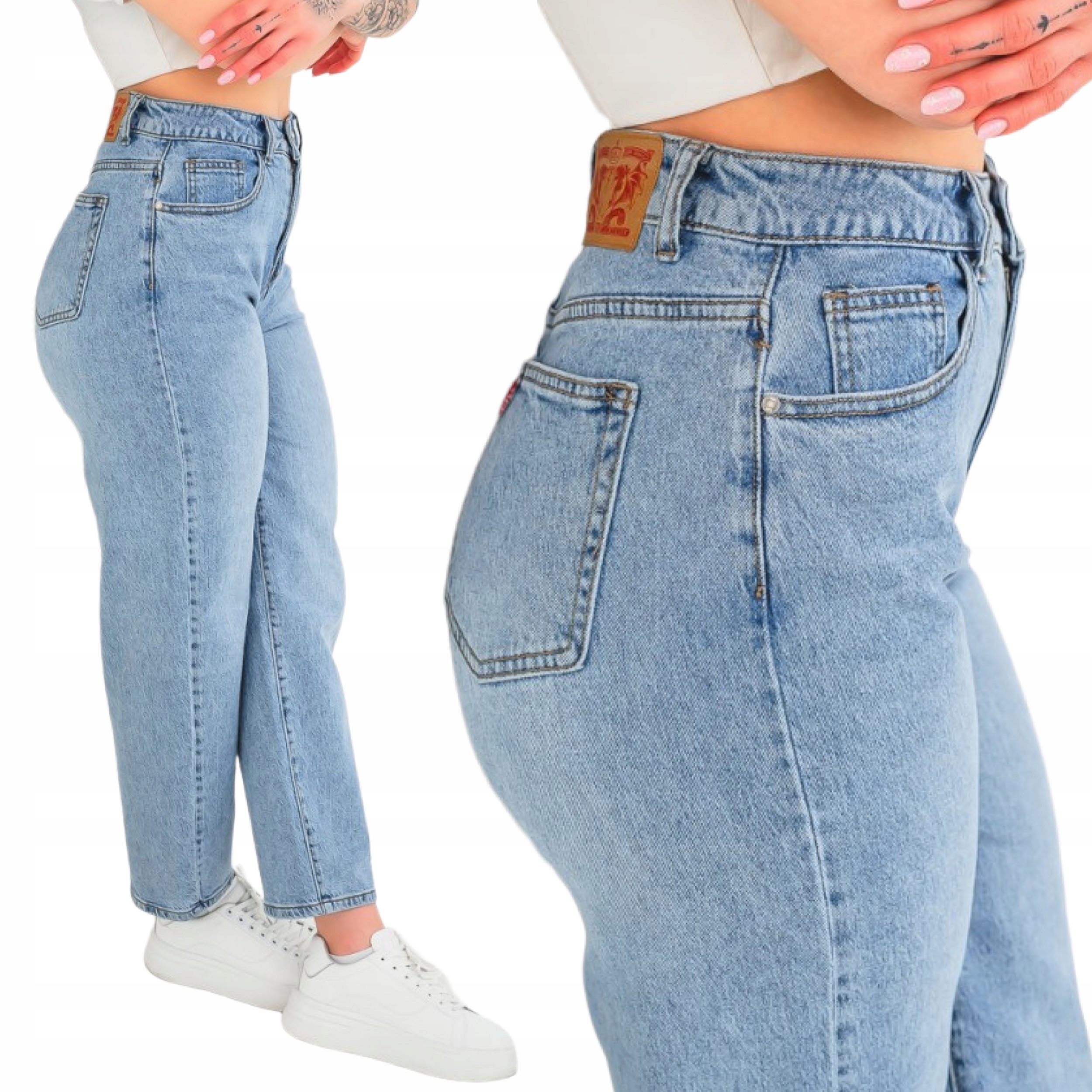 Damskie spodnie Mom Fit jeansy wysoki stan podkreślające talię M