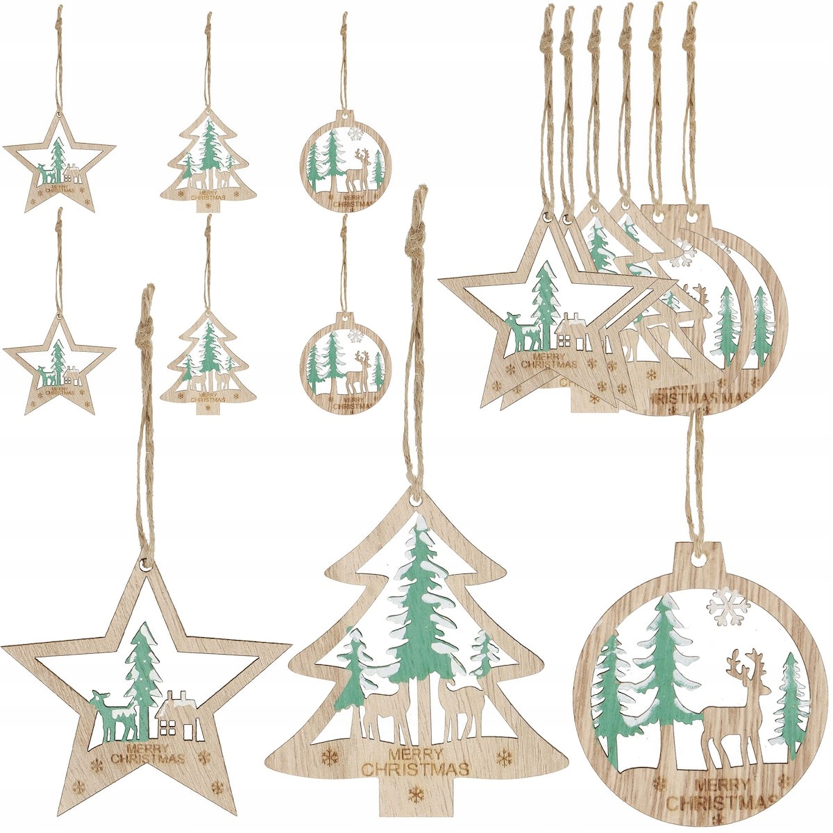 

Drewniane Zawieszki Bombki Na Choinkę 7cm 6szt